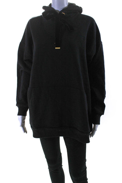 Mother Of Pearl Womens Hooded Velvet Drawstring Long Sleeved Hoodie Black Size M