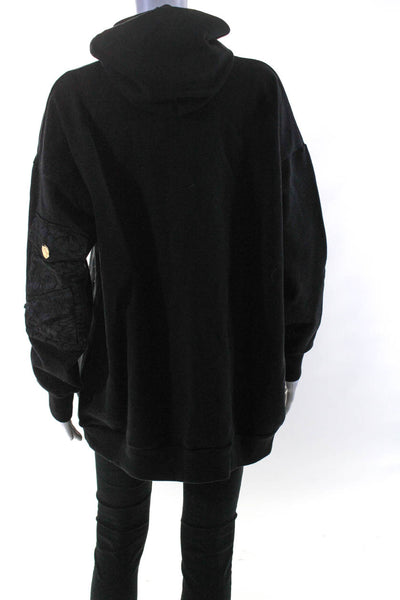 Mother Of Pearl Womens Hooded Velvet Drawstring Long Sleeved Hoodie Black Size M