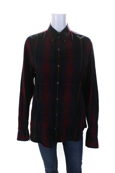 Vince Womens Red/Navy Cotton Plaid Collar Long Sleeve Button Down Shirt Size S