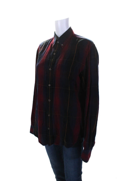 Vince Womens Red/Navy Cotton Plaid Collar Long Sleeve Button Down Shirt Size S