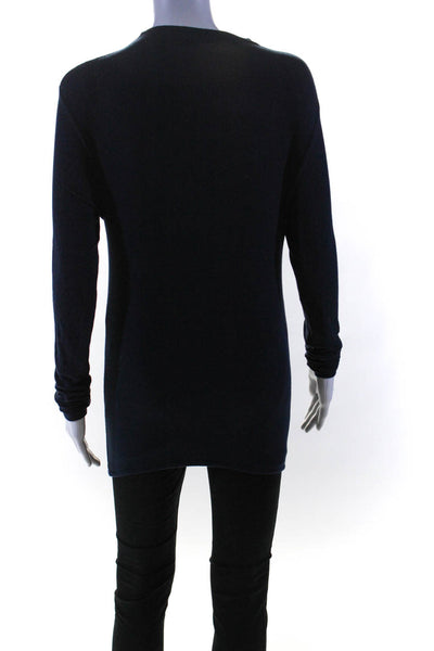 Veronica Beard Womens Ruched Turtleneck Sweater Navy Blue Size Small