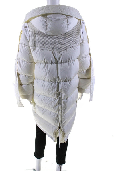 Moncler Womens Mesh Front Full Zipper Hooded Puffer Coat White Size 1
