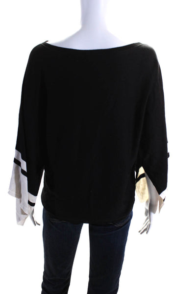 Eileen Fisher Womens Round Neck Long Sleeve Pullover Blouse Top Black Size S