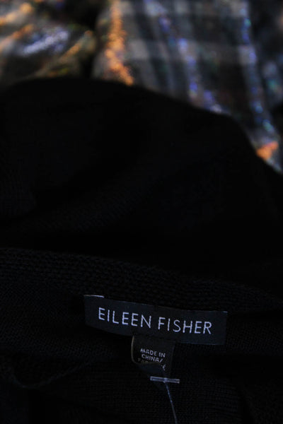 Eileen Fisher Womens Round Neck Long Sleeve Pullover Blouse Top Black Size S