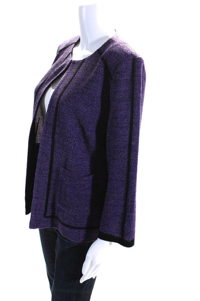 Ming Wang Womens Knit Round Neck Long Sleeve Hook Closure Jacket Purple Size M