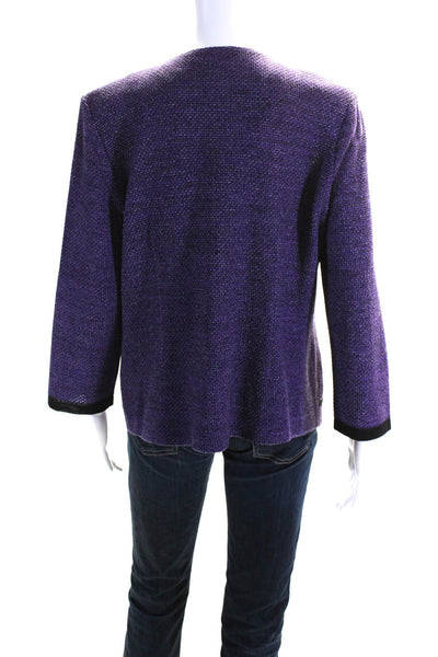 Ming Wang Womens Knit Round Neck Long Sleeve Hook Closure Jacket Purple Size M
