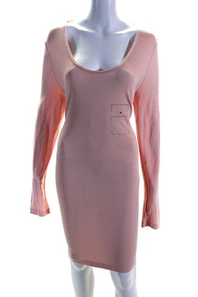 Sonia Rykiel Womens Pink Bedazzled Scoop Neck Long Sleeve A-Line Dress Size L