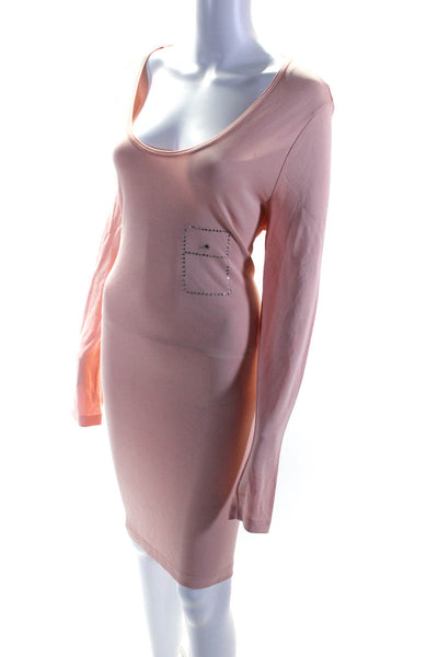 Sonia Rykiel Womens Pink Bedazzled Scoop Neck Long Sleeve A-Line Dress Size L