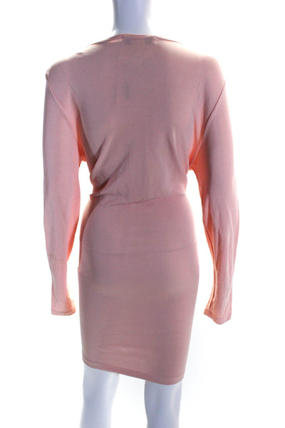 Sonia Rykiel Womens Pink Bedazzled Scoop Neck Long Sleeve A-Line Dress Size L