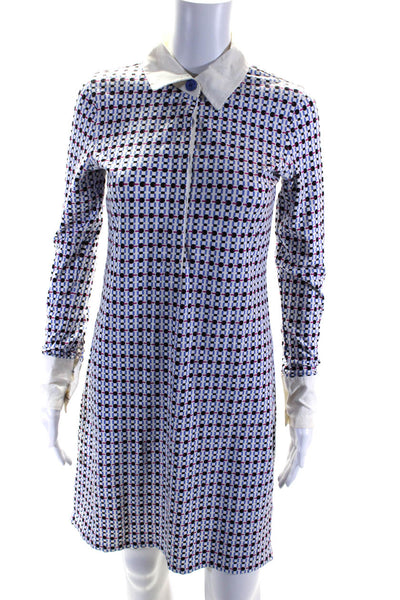 Tyler Boe Womens Blue Cotton Printed Collar Long Sleeve A-Line Dress Size XS