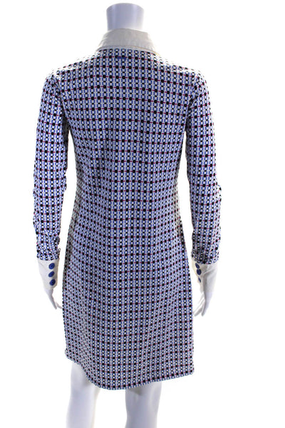 Tyler Boe Womens Blue Cotton Printed Collar Long Sleeve A-Line Dress Size XS