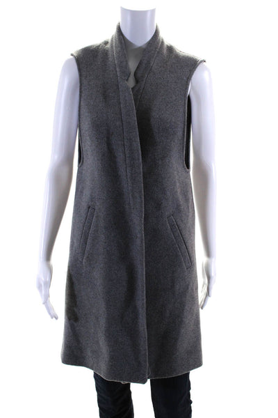 Zara Basic Womens Wool Collared Open Front Longline Vest Gray Size XS