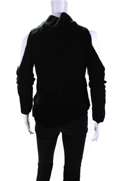 Roi Womens Cotton Textured Knitted Long Sleeve Mock Neck Sweater Black Size XS