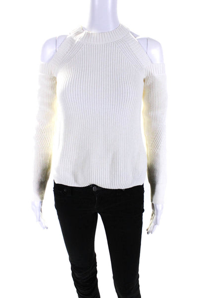 Rag & Bone Jean Womens Cotton Ribbed Cold Shoulder Sweater Top White Size XS