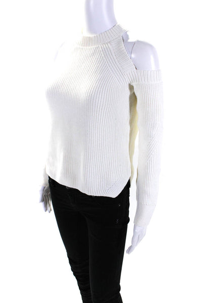 Rag & Bone Jean Womens Cotton Ribbed Cold Shoulder Sweater Top White Size XS