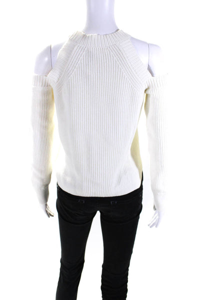 Rag & Bone Jean Womens Cotton Ribbed Cold Shoulder Sweater Top White Size XS