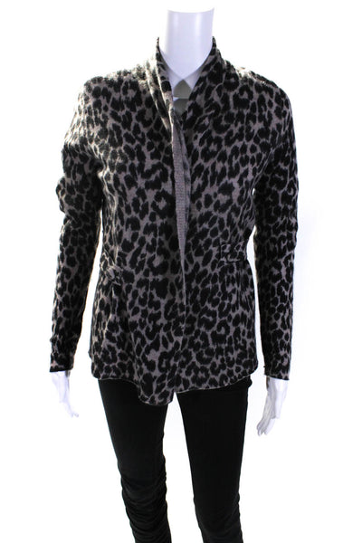 White + Warren Womens Cashmere Animal Print Open Front Cardigan Brown Size XS