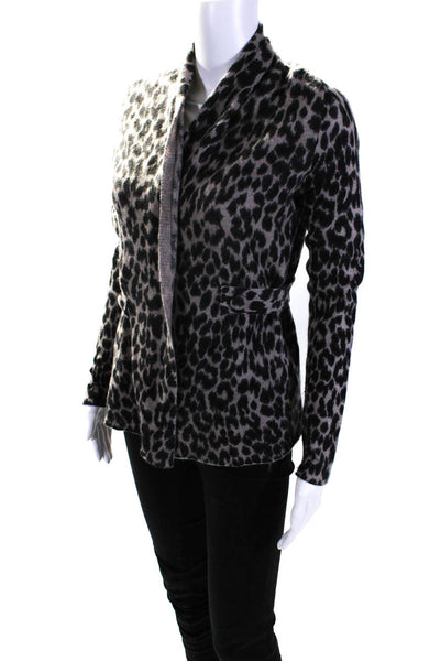 White + Warren Womens Cashmere Animal Print Open Front Cardigan Brown Size XS