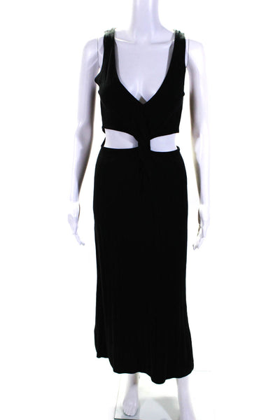 DH New York Womens Tight Knit Cut Out V-Neck Sleeveless Long Dress Black Size S