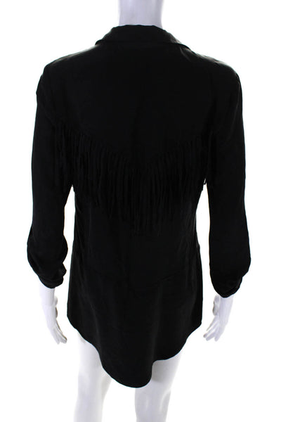 Rory Beca Womens Black Silk Fringe Detail Long Sleeve Shirt Dress Size XS