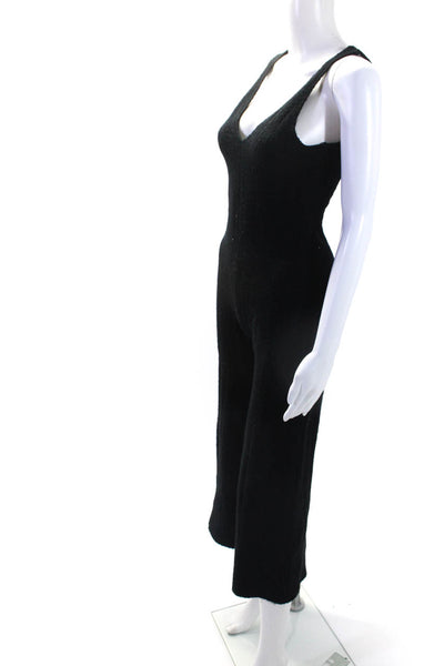Weekend Stories Womens Black Ribbed V-Neck Sleeveless Wide Leg Jumpsuit Size XS