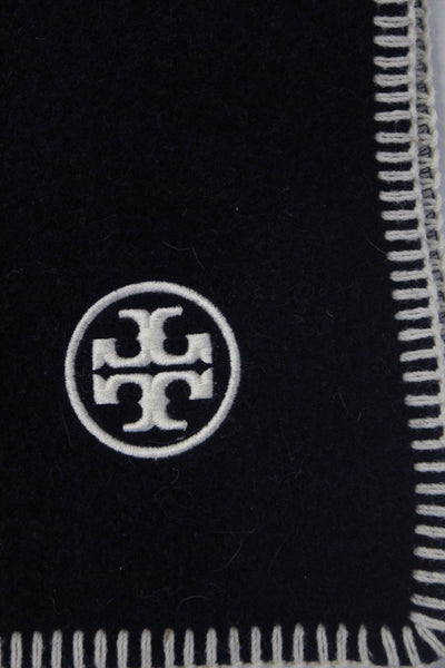 Tory Burch Navy/White Printed Cotton Stitch Edge Throw Blanket