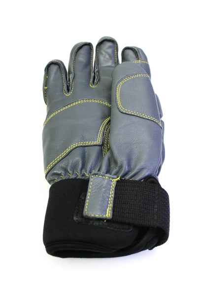 Hestra Womens Wrist Strap Logo Leather Gloves Gray Black Size 8