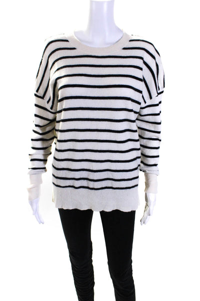 Cynthia Rowley Womens Oversized Cashmere Striped Round Neck Sweater White Medium