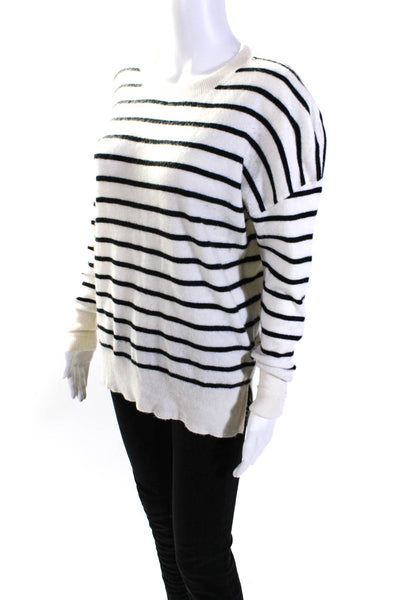 Cynthia Rowley Womens Oversized Cashmere Striped Round Neck Sweater White Medium