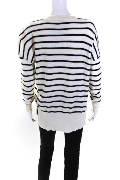 Cynthia Rowley Womens Oversized Cashmere Striped Round Neck Sweater White Medium