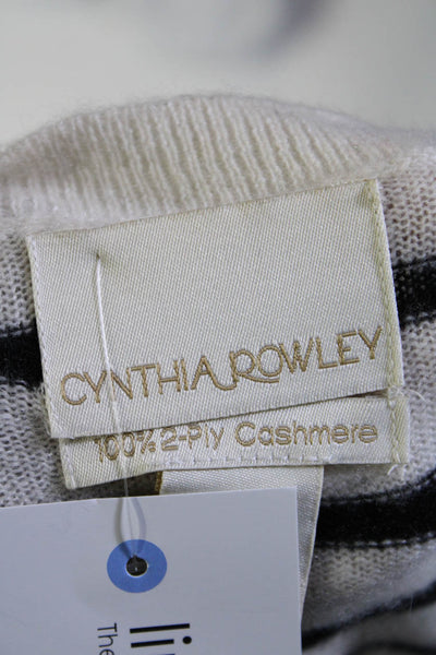 Cynthia Rowley Womens Oversized Cashmere Striped Round Neck Sweater White Medium