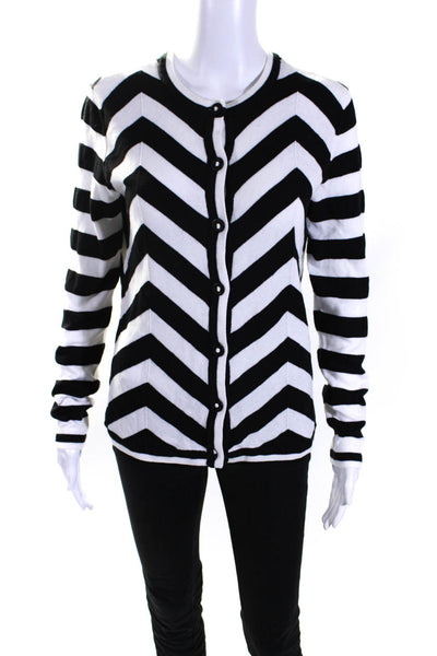 Foxcroft Womens Button Front Chevron Cardigan Sweater White Black Size Small