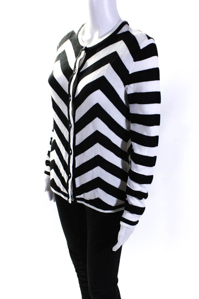 Foxcroft Womens Button Front Chevron Cardigan Sweater White Black Size Small