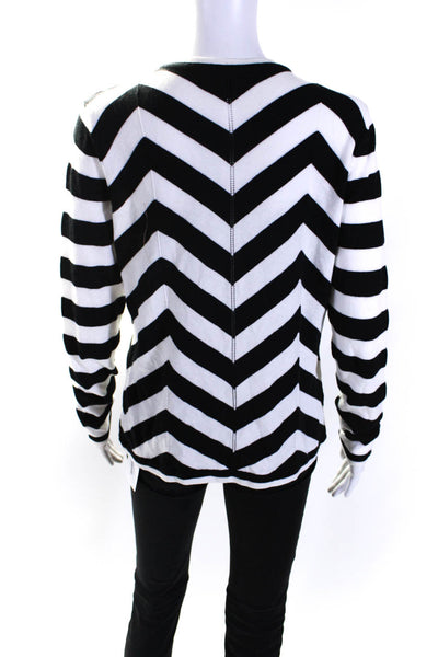 Foxcroft Womens Button Front Chevron Cardigan Sweater White Black Size Small