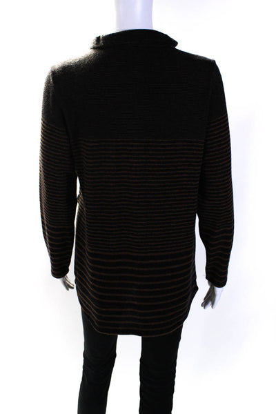 Terra Womens Long Sleeve Half Button Striped Sweater Brown Black Size Small