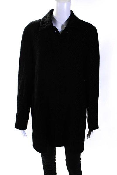 Jaeger Womens Button Front Long Sleeve Collared Oversized Coat Black Size 10