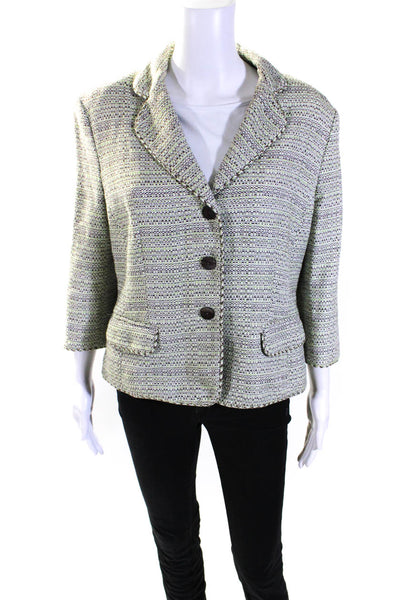 Worth Womens Three Button Notched Lapel Blazer Jacket Green White Brown Size 14