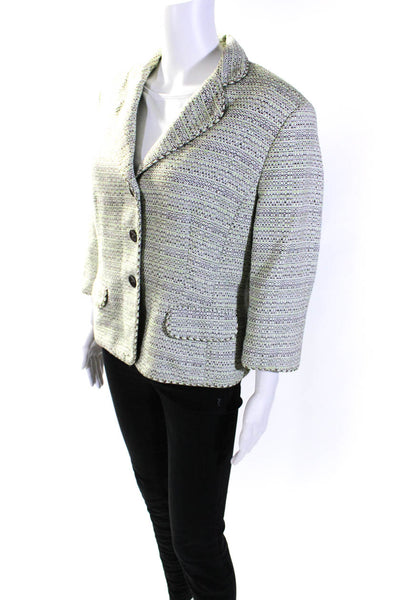 Worth Womens Three Button Notched Lapel Blazer Jacket Green White Brown Size 14