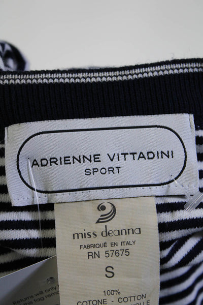 Adrienne Vittadini Sport Womens Scoop Neck Striped Midi Dress White Navy Small