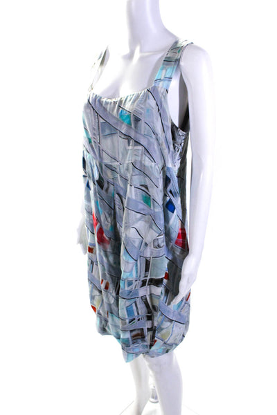Aventures des Toiles Womens Scoop Neck Abstract Dress Blue Gray Multi Size IT 42