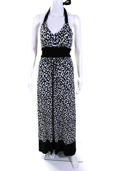 Karen Kane Womens Open Back Halter Leopard Print Long Dress Black White Size XS