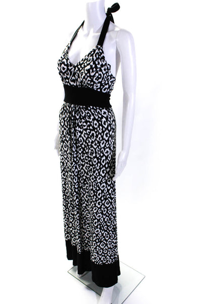 Karen Kane Womens Open Back Halter Leopard Print Long Dress Black White Size XS