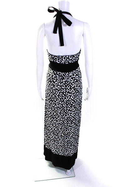 Karen Kane Womens Open Back Halter Leopard Print Long Dress Black White Size XS