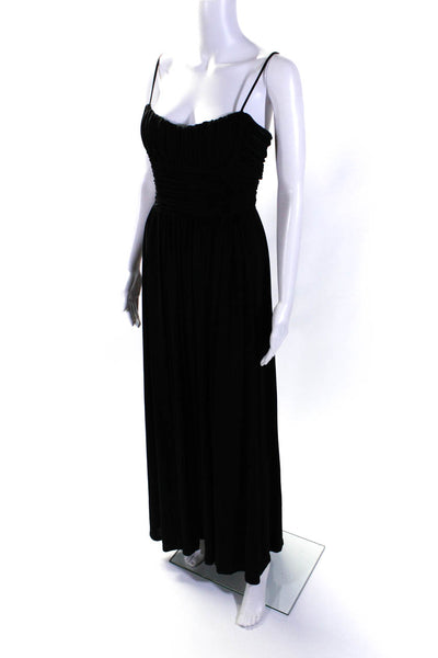 BCBGMAXAZRIA Womens Spaghetti Strap V Neck Ruched Long Dress Black Size Small