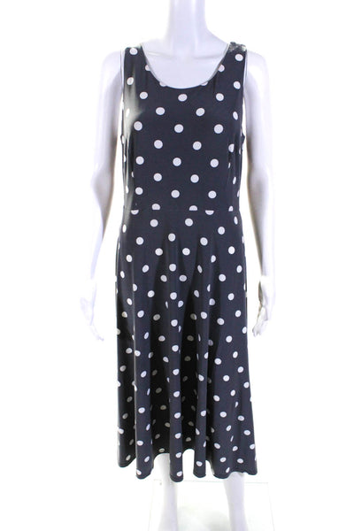 Lauren Ralph Lauren Womens Scoop Neck Polka Dot Midi Dress Gray White Size 8