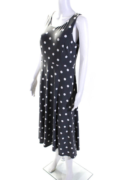 Lauren Ralph Lauren Womens Scoop Neck Polka Dot Midi Dress Gray White Size 8