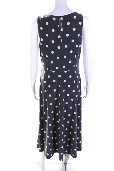 Lauren Ralph Lauren Womens Scoop Neck Polka Dot Midi Dress Gray White Size 8