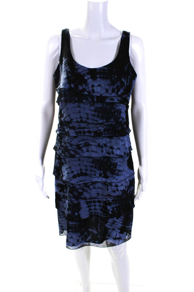 Kenneth Cole New York Womens Scoop Neck Tie Dyed Shift Dress Blue Black Size 6