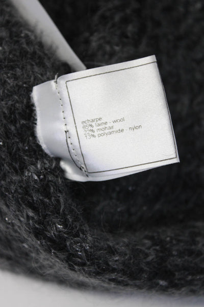 Chanel Womens Metallic Crochet Knit Cowl Scarf Dark Gray Wool 05A