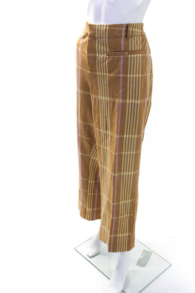 Anthropologie Womens Cotton Plaid Print Straight Leg Dress Pants Yellow Size L